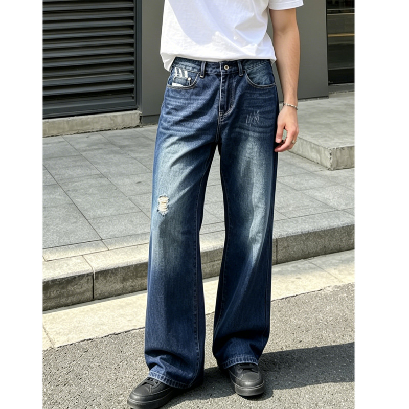 Temu European and American Cross-Border Men's Jeans, Trendy High Street American Style, Simple Loose Fit, Non-Stretch Straight-Leg Pants Temu European and American Cross-Border Men's Jeans, Trendy High Street American Style, Simple Loose Fit, Non-Stretch Straight-Leg Pants