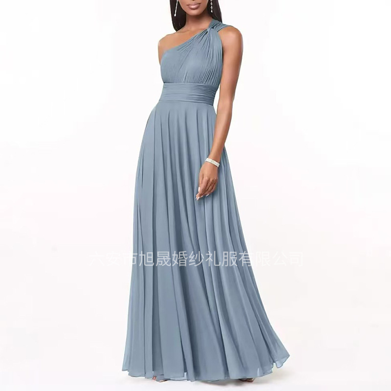 Aliexpress Simple One-Shoulder Gown European and American Women's Fashion 2026 New Style Wedding Ball Party Long Gown Wholesale