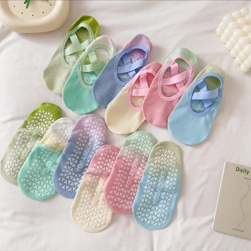 Gradient Tie Dye Yoga Socks Women Summer Boat Socks Women Professional Sports Pilates Fitness Indoor Dance Socks