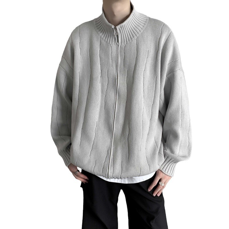 Cardigan suéter hombre otoño invierno tendencia suelta camiseta de punto de viento perezoso vestido exterior chaqueta con cremallera de hombre chaqueta de color sólido