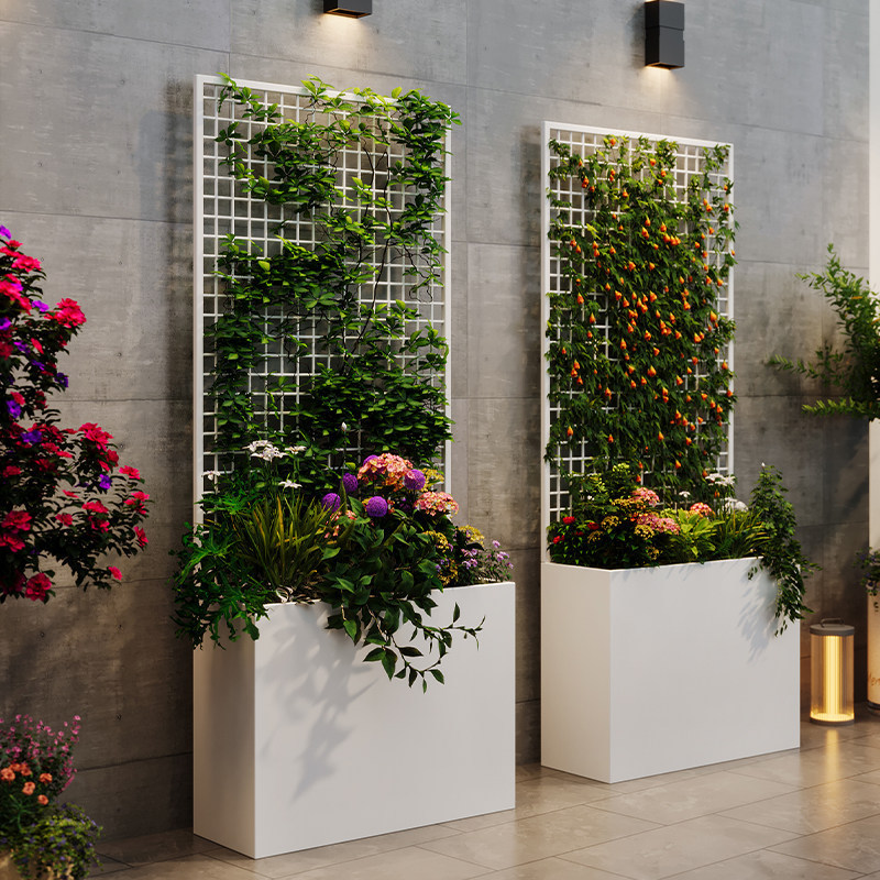 Outdoor Balcony Climbing Plant Trellis, Flower Box, Grid Fence, Planting Box, Terrace Courtyard Iron Fence, Partition Flower Trough