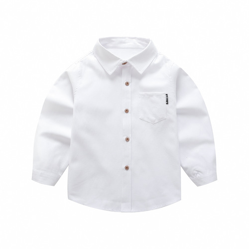 Children's Plain Color Long-Sleeve Shirt for Both Boys and Girls, Spring and Autumn Casual Collar Shirt, Boys' Spring Long-Sleeve Children's Top