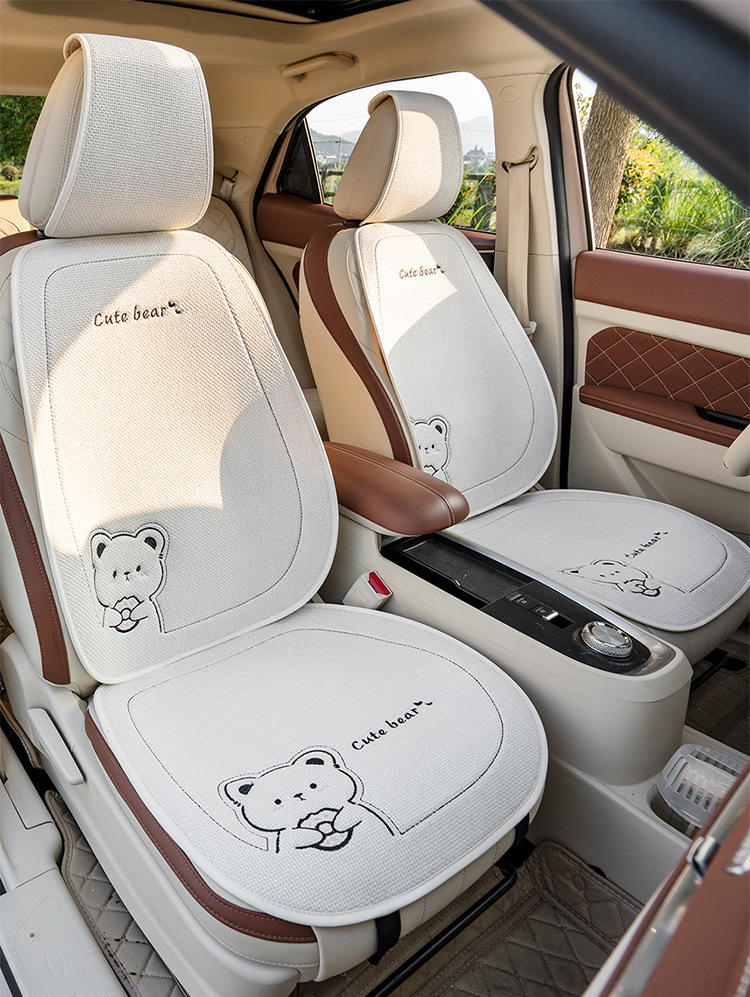 New Linen Donut Bear Cartoon Four Seasons Car Seat Cushion Set