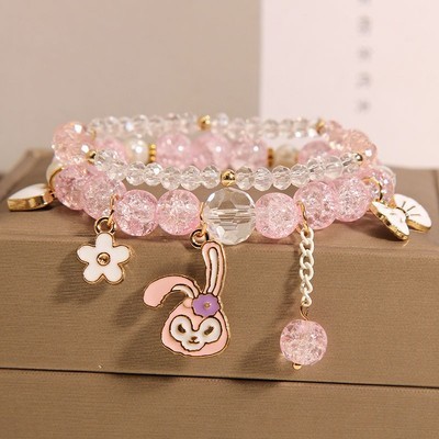 Corea del Sur fresco lindo conejo chica pulsera en línea celebridad niña flor caliente cristal pulsera chica novias pulsera