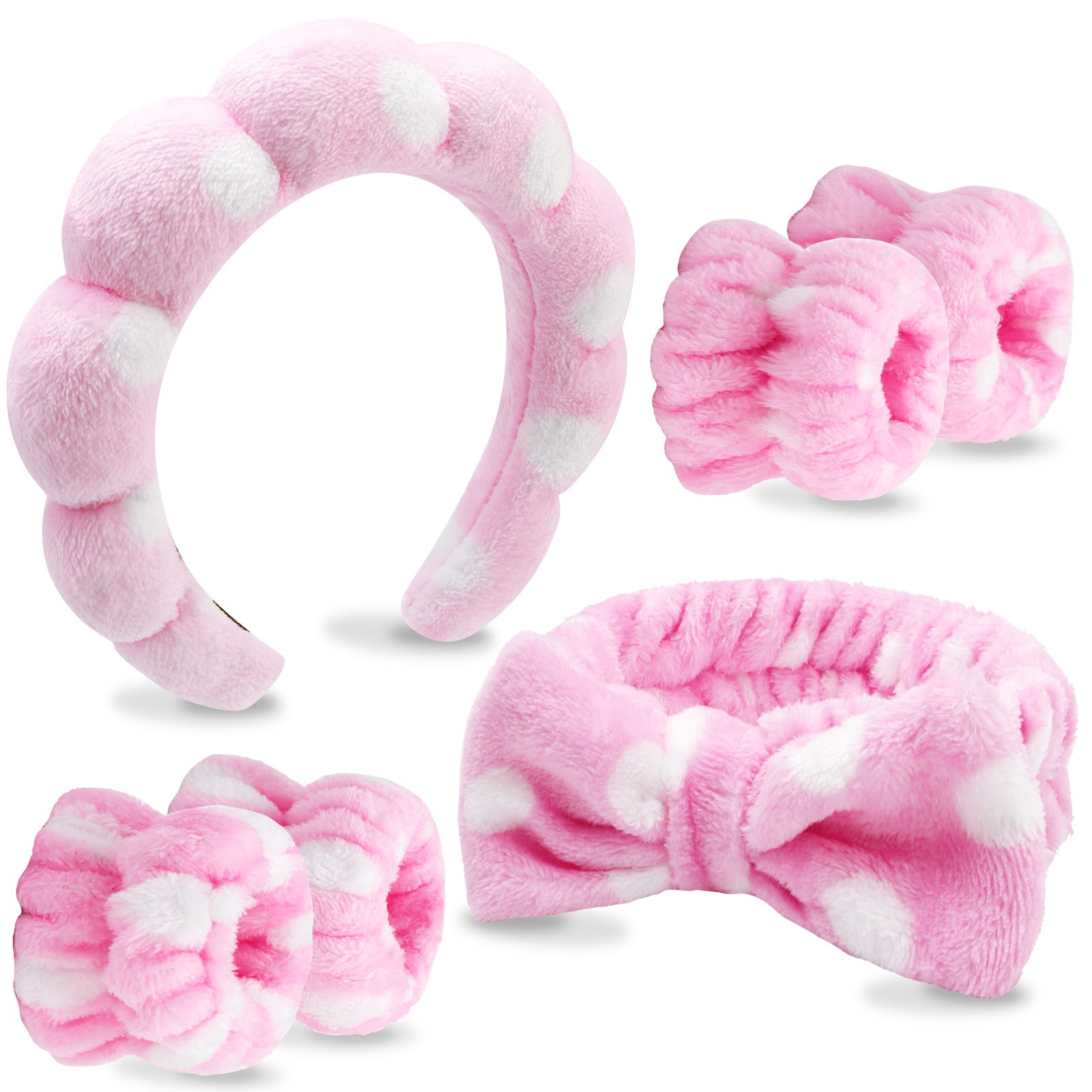 Juego de Diadema y Muñequeras de Tela de Terciopelo de Coral para Lavado de Cara y Maquillaje image 21