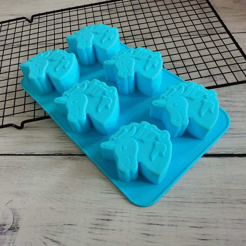 Silicone 6 connecting unicorn cake model ice grid chocolate soap, rice cake supplementary food dessert ice cream jelly mold