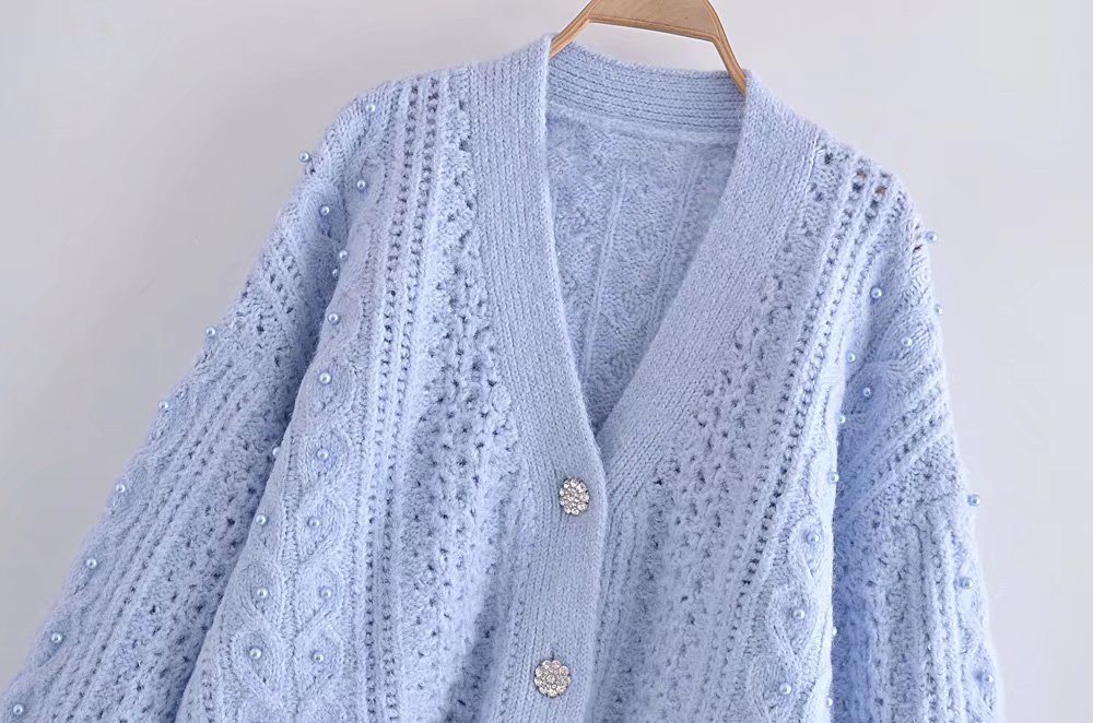 Pearl Ornament Knit Sweater Cardigan NSLQS101332