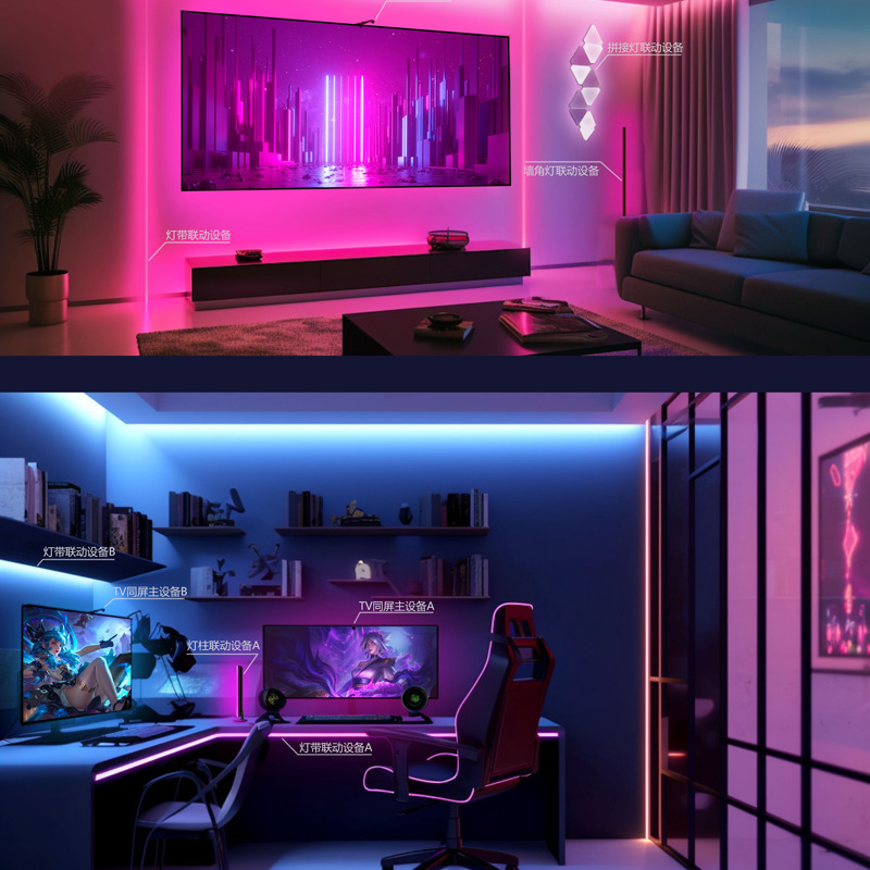 TV电视同屏智能随屏摄像同步追光画面联动流光溢彩LED灯带 氛围灯