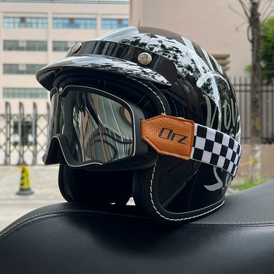 motorcycle helmet men's and women's 3C – Motosiklet dəbilqələri - m-bright-black-self-retro-black-and-silver-goggles