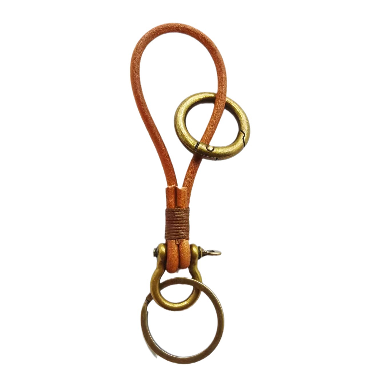 純粋な天然の本色の牛の縄のキーホルダーは自動車のチェーンの復古の簡単な包みを編みます。