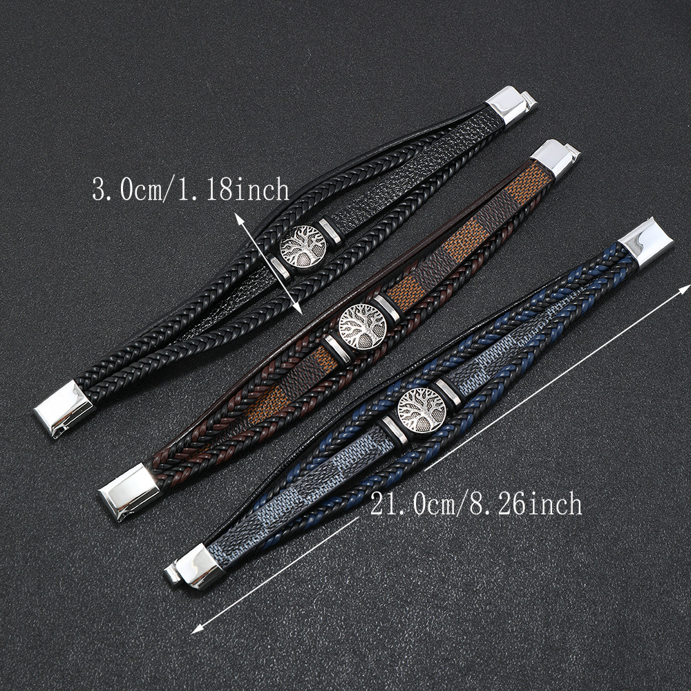 Pletena kožna narukvica, modna punk stil, višeslojna muška narukvica, modni trend, narukvica s osobnošću drva života_voghion.com