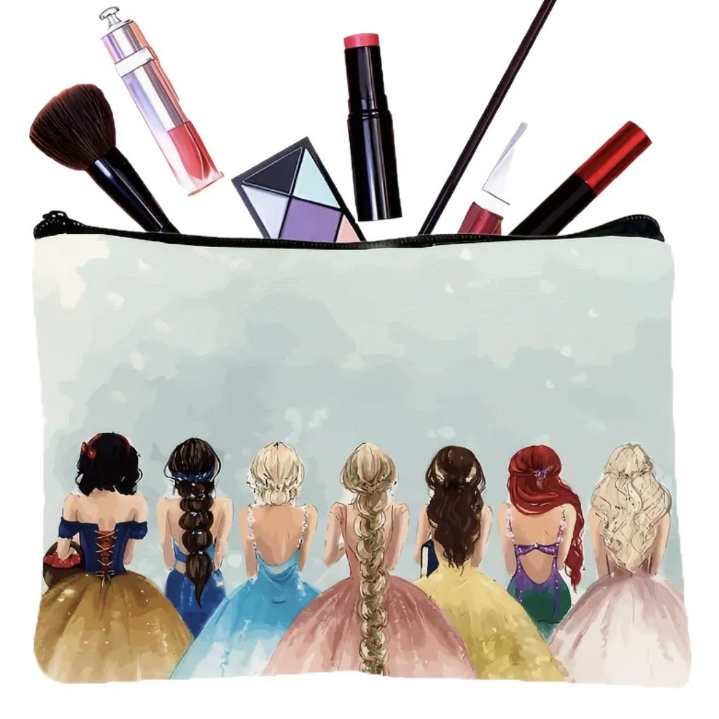 Amazon serie de princesa transfronteriza impresa doble cara algodón lino bolsa de lavado bolsa de almacenamiento bolsa de viaje de gran capacidad