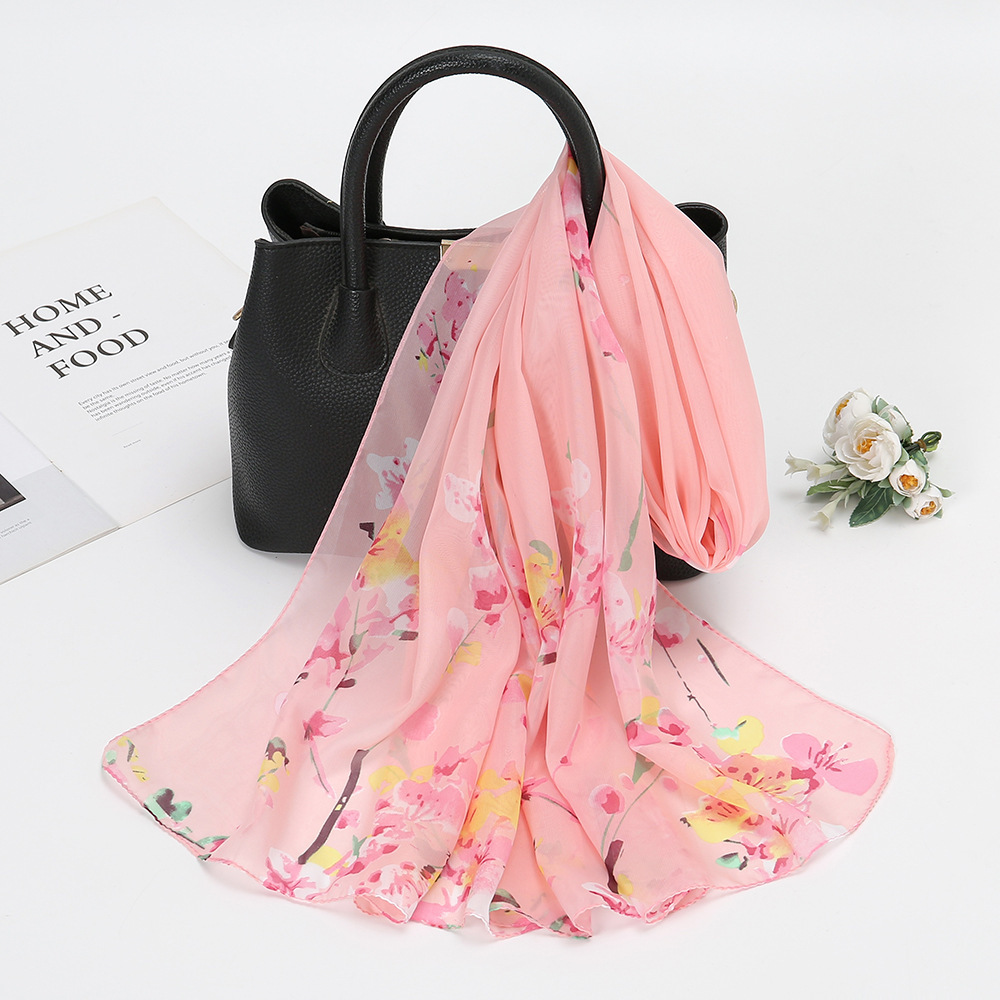 Women's Sweet Flower Chiffon Printing Silk Scarf display picture 3