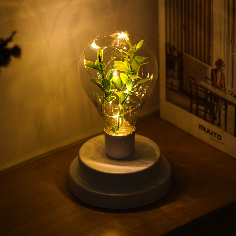 INS Amazon Creative Indoor Decor LED Battery Operated Iron Romantic L Green Plant Bulb Copper Wire Night Light