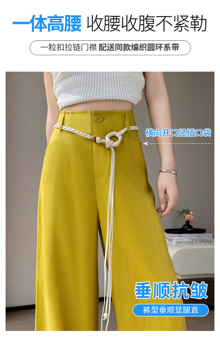 Quần culottes nữ ống rộng vải lanh cạp cao thắt lưng bản to — Màu đen thông thường chi tiết 21