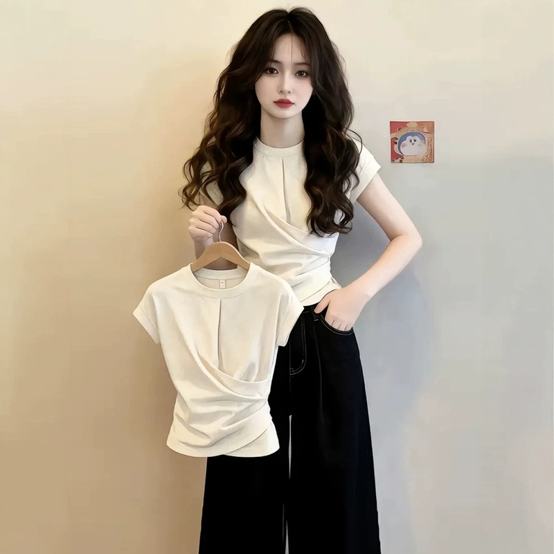 Summer New Design Fashionable and Stylish Short-Sleeved T-Shirt for Women, Round Neck, Versatile, Age-Reducing, Small-Classy Short-Sleeved T-Shirt A11965