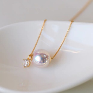 18K Gold Natural Freshwater Pearl Passepartout Pendant Au750 Color Gold Transfer Non-Nuclear Elegant Gold Clavicle Chain