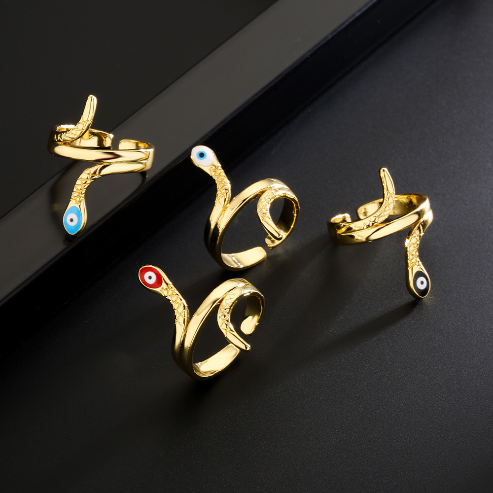 Fashion Geometric Copper 18K Gold Drop Oil Snake Shaped Open Ring Female