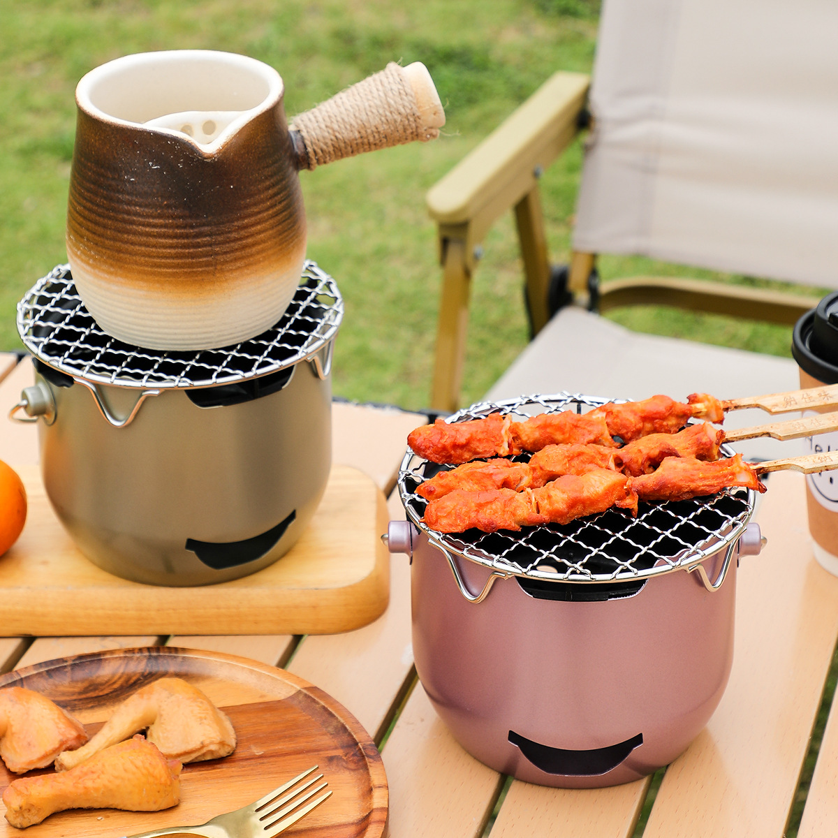 便携式围炉煮茶套装户外露营烧烤炉罐罐烤奶煮茶炉烤火迷你小碳炉
