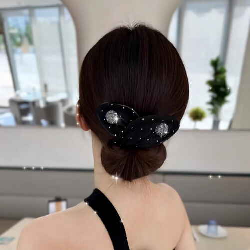 The same style of mesh star-studded rabbit ears lazy hair twister sweet flower bud ball head twist clip temperament hair accessories