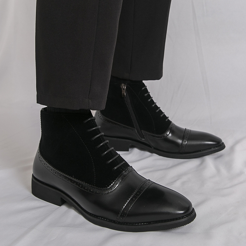 Cross-Border Large Size Martin Boots Brogue Business Formal High-Top Leather Boots Autumn and Winter New Men's Frosted Chelsea Boots