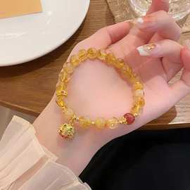 天然8m黄水晶手链草莓晶貔貅金发晶玛瑙设计琉璃寺庙同款饰品批发