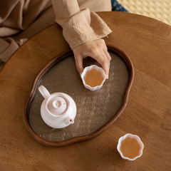 New Chinese style Begonia flower glass tea tray retro bamboo tea tray simple home tea room fruit snack tray storage