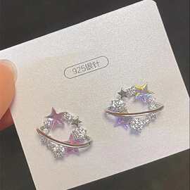 梦幻星球!新款闪钻星星耳环小众设计感高级耳钉女气质百搭款耳饰