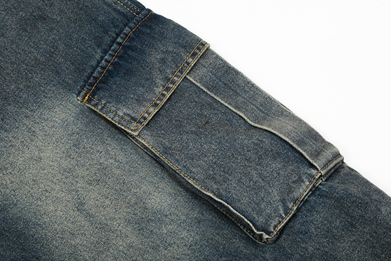 Pantaloncini cargo in denim vintage da uomo con tasche multi_voghion.com