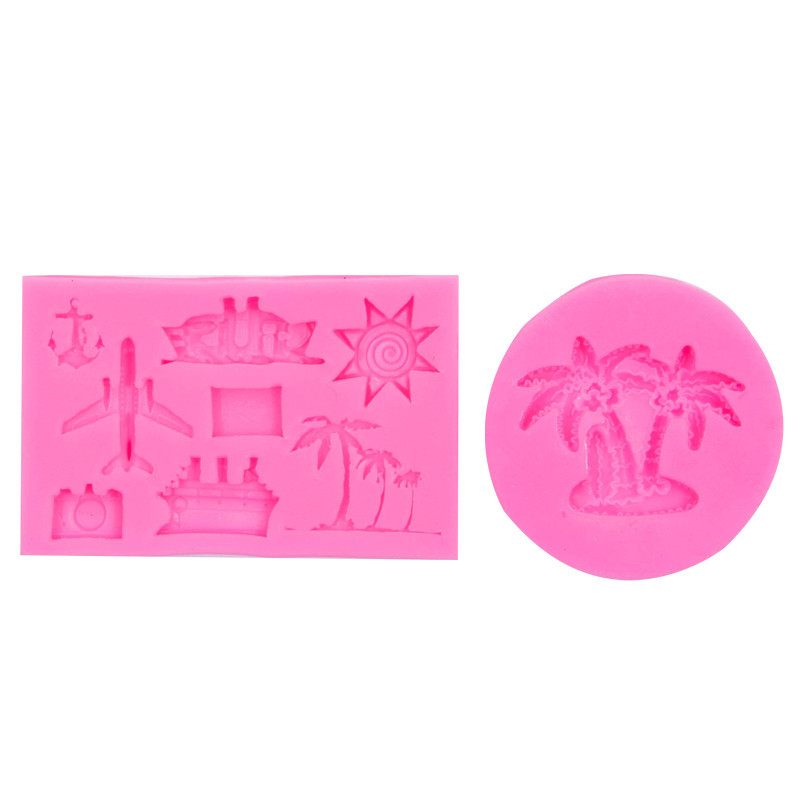 Dibujos Animados avión Coconut Beach barco vacaciones de verano molde silicona Fondant chocolate arcilla Decoración