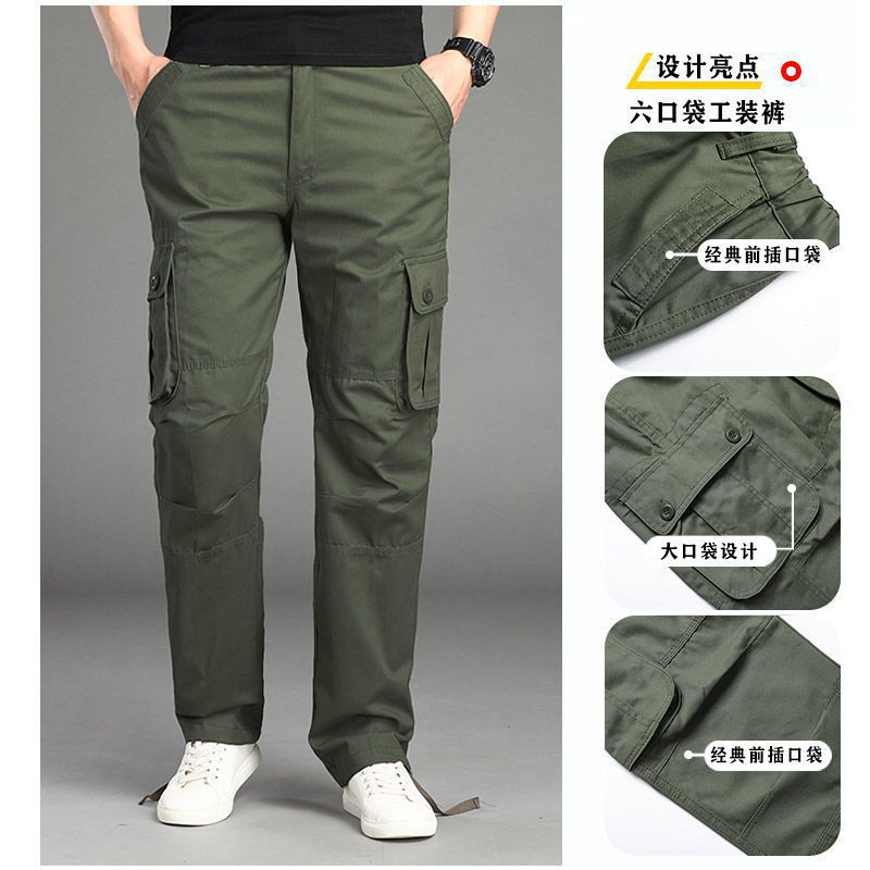 Monos de viaje al aire libre multibolsillos de primavera y otoño, pantalones de trabajo de talla grande sueltos rectos de marca de moda para hombres, pantalones casuales de algodón