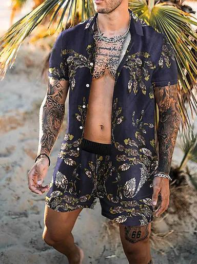 2022 cross-border summer explosions short sleeve WISH independent station trend men's casual cardigan suit manufacturers supply