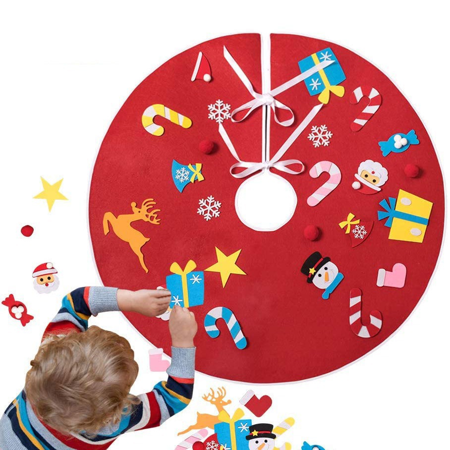 跨境新款毛毡树裙 儿童手工diy立体无纺布圣诞树围裙套件圣诞装饰