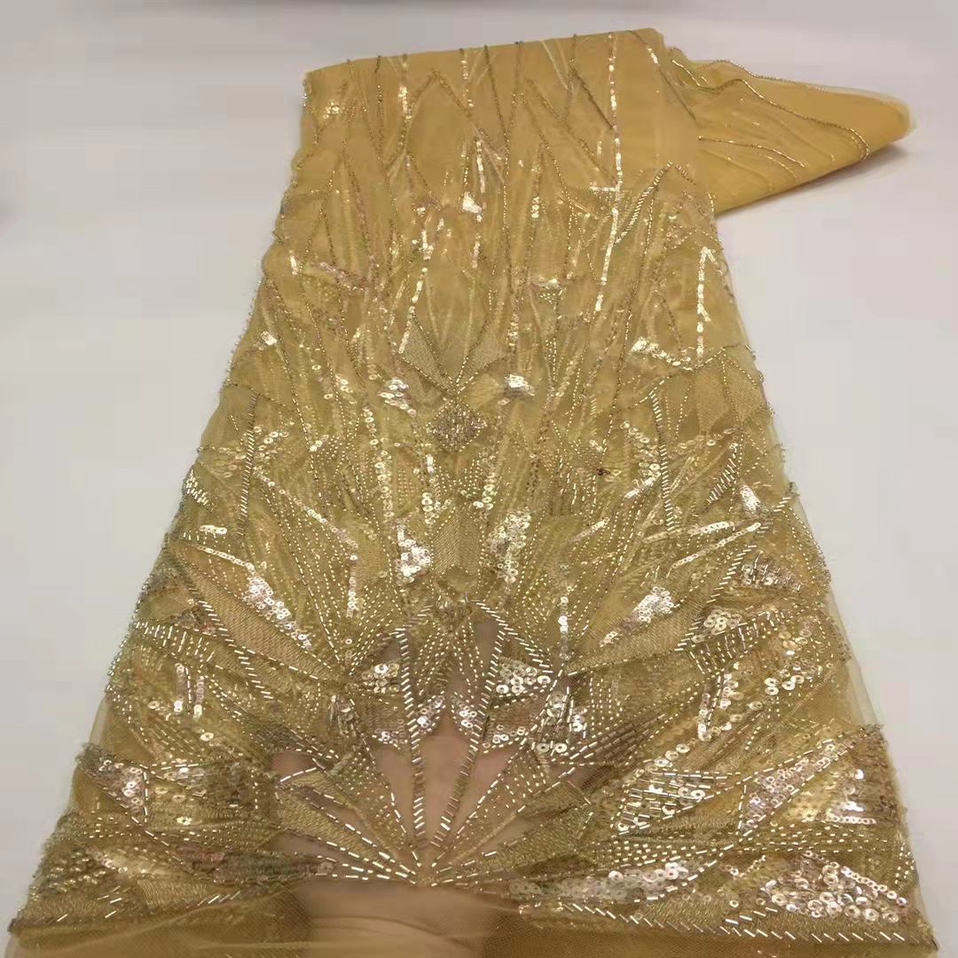 Irregular lentejuelas con cuentas bordado de tela de moda vestido de novia francés encaje tela francesa JX1965 image 4