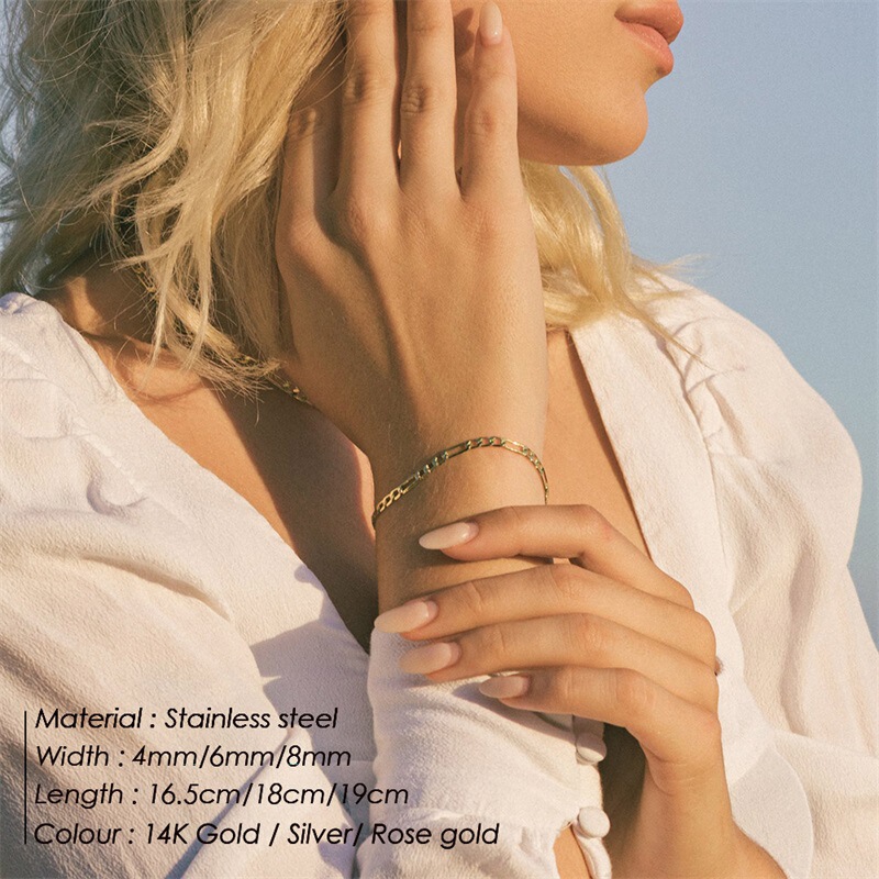 Chihang jewelry cross-border stainless steel chain gold bracelet lovers bracelet 468MM Figaro chain bracelet wholesale