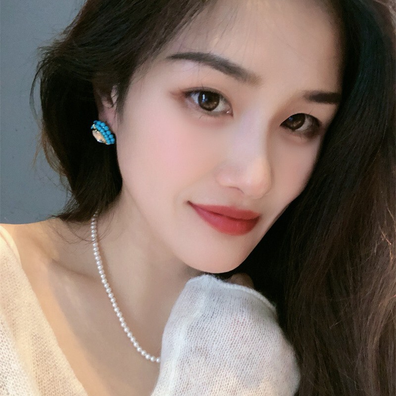 小众设计ins风绿蓝松石方糖水晶耳钉简约精致几何形耳环个性耳饰|undefined