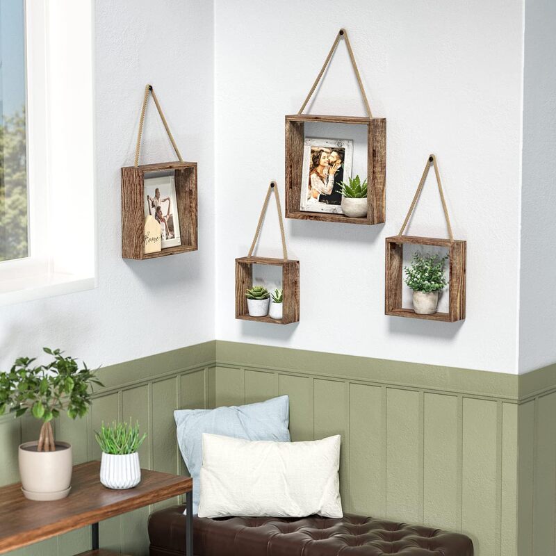 Hanging floating square frame wall-mounted wooden cube display shelf Wall home decoration