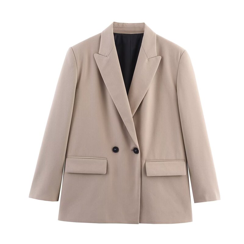 European and American Autumn New Women's Clothing, Loose Silhouette, Double-Breasted Casual Long-Sleeved Suit Jacket