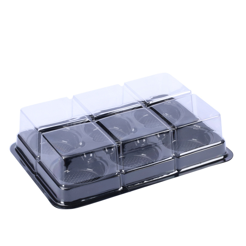 Engrosado xue mei niang caja de embalaje de yema de huevo crujiente caja de embalaje de 6 piezas transparente 6-rejilla hornear macron anciana pastel blister caja