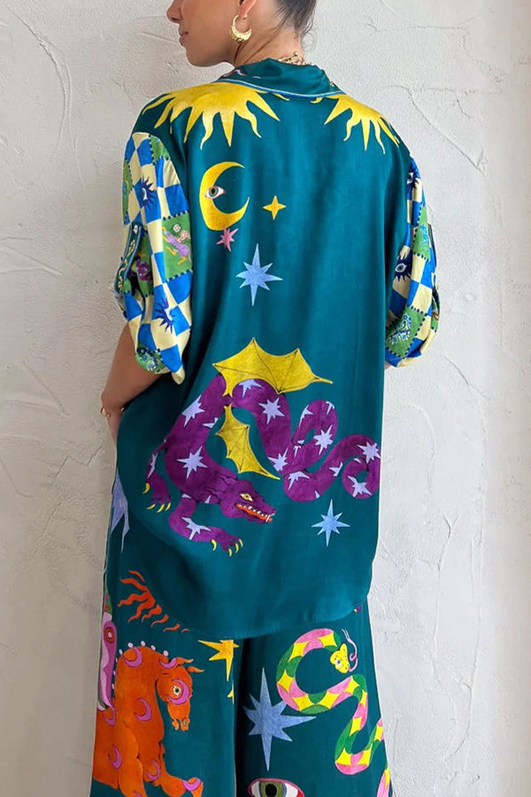 Summer Street Hipster Printed Shirt Trousers Two Piece Set Amplified craft