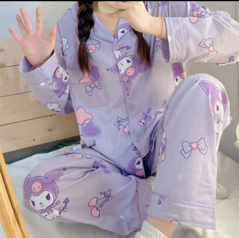 メーカー卸売春と秋の女性用パジャマ漫画ホーム服女の子長袖ズボンラペル在庫ありかわいいダブルロング|undefined