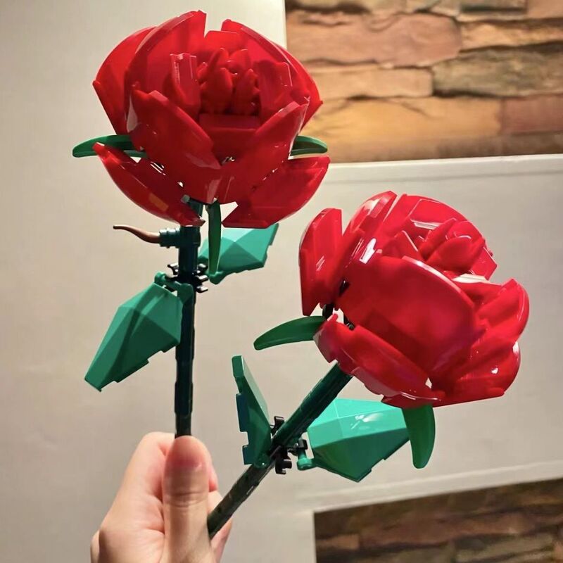 永生花粉玫瑰蓝玫瑰花朵室内摆件拼装积木礼物情人节送女友批发|undefined