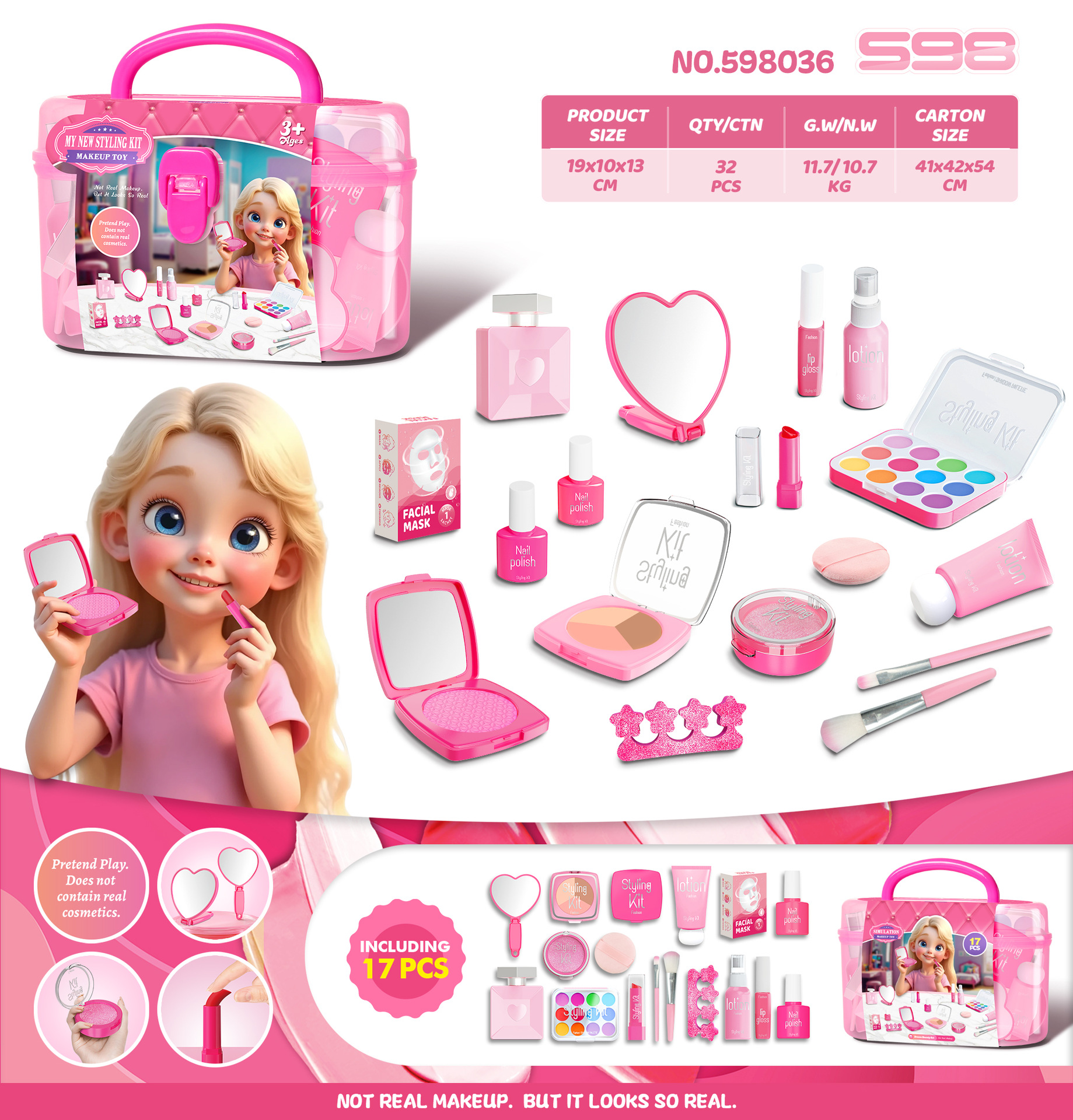 Seleccione estrictamente niñas transfronterizas niños simulación de maquillaje princesa maquillaje lápiz labial uñas juego de juguetes (no)