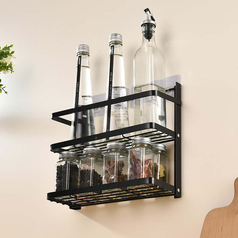 One-piece foldable kitchen wall-mounted seasoning storage rack without punching seasonings multi-functional seasoning storage rack