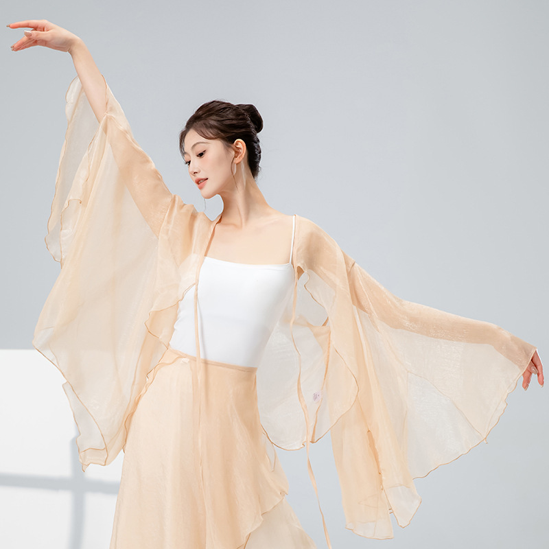 古典舞踊ガーゼツーピースエレガントな女性の中国舞踊服、古代スタイルの妖精のようなワイドレッグパンツパフォーマンス服|undefined