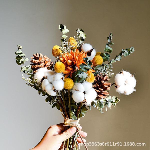 Real Flower Dried Flower Immortal Flower Decorative Ornaments Cotton Small Fresh Eucalyptus Leaf Daisy Pine Cone Living Room Bedroom Flower Arrangement