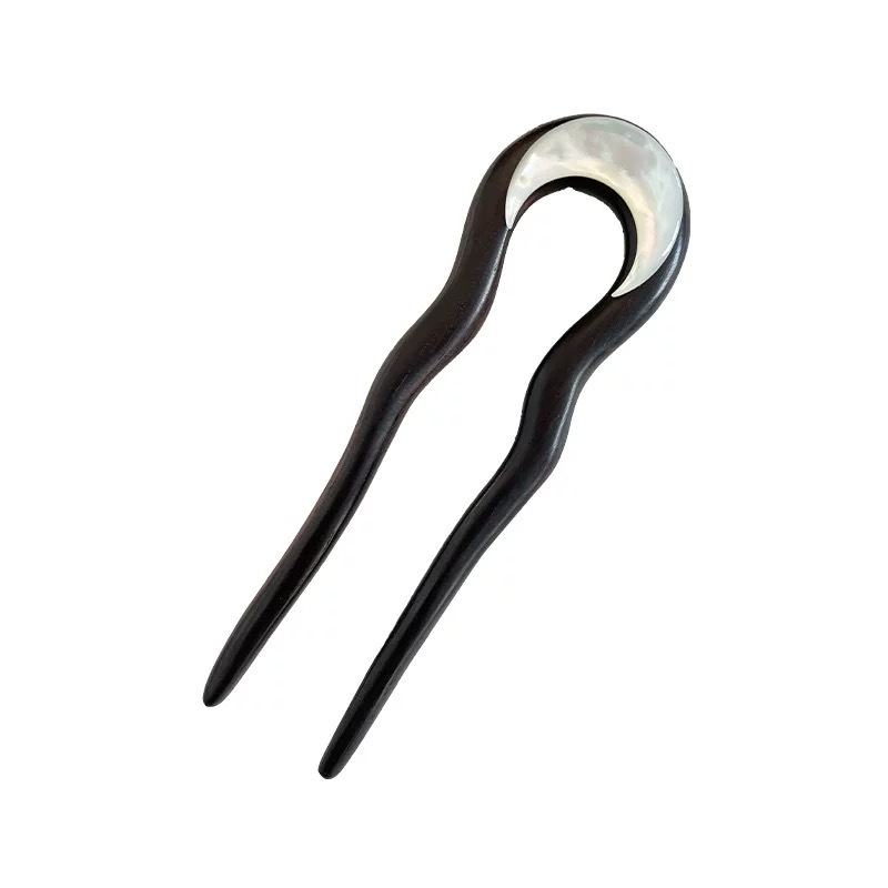 Nuevo clip de cabello en forma de U hecho a mano clip de madera conchas de madera simple clip de cabello de madera accesorios de estilo antiguo lado clip