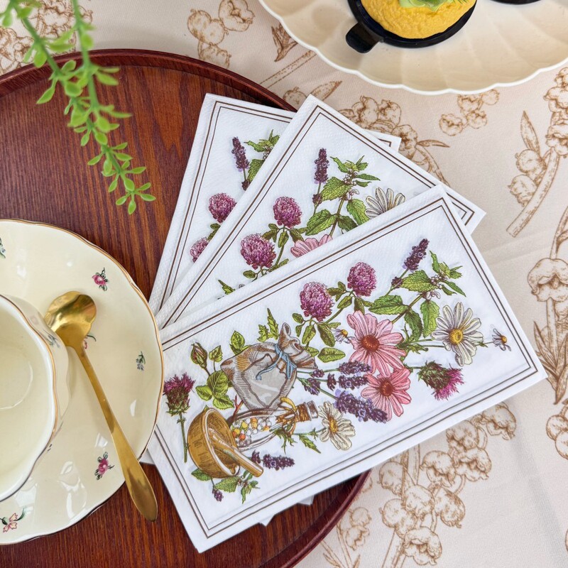 20 Pieces of Retro Flower Colorful Paper Towels Wedding Printed Napkins Hotel Restaurant Decorative Paper Placemats 33*40