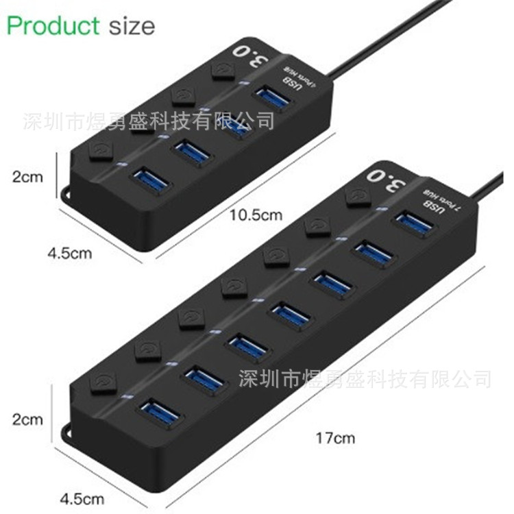 De Alta Velocidad de cuatro o siete puertos USB3.0HUB Hub interruptor de botón independiente 1USB3.0 + 3OR6USB2.0 metal desnudo