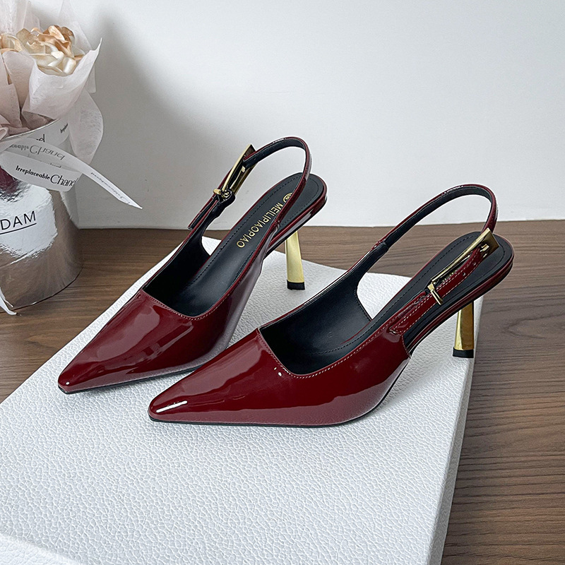 French Patent Leather Toe-Cap Sandals for Women 2025 Summer New Versatile Stiletto Pointed Toe Buckle Strap Elegant High Heels